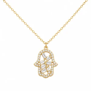 CL2311358 Colar Prata Dourada Mão de Fátima com Zircónias 19CLPD592D