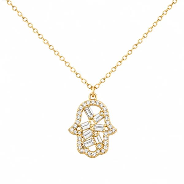 Colar Prata Dourada Mão de Fátima com Zircónias 19CLPD592D