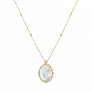 CL2313458-2 Colar Prata Dourada Oval Madrepérola 19CLPP538D
