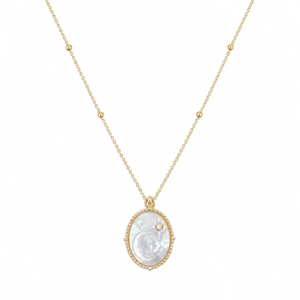 Colar Prata Dourada Oval Madrepérola 19CLPP538D