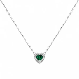CL2360407 Colar Coração Tipo Lady D Verde Esmeralda PF3012EM