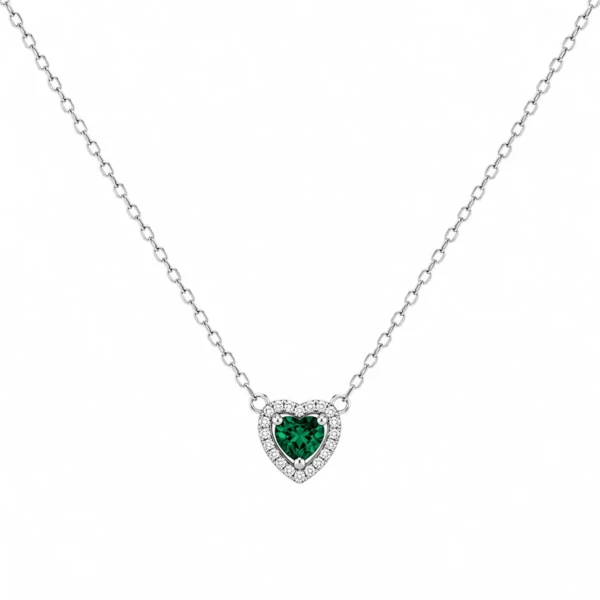 Colar Coração Tipo Lady D Verde Esmeralda PF3012EM