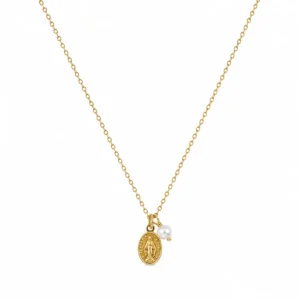 Colar Prata Dourada Nossa Senhora Graças e Pérola 19CLPE460D