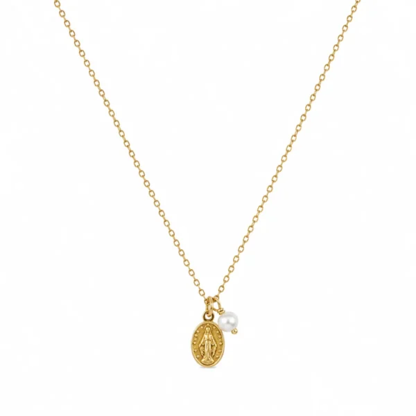 Colar Prata Dourada Nossa Senhora Graças e Pérola 19CLPE460D