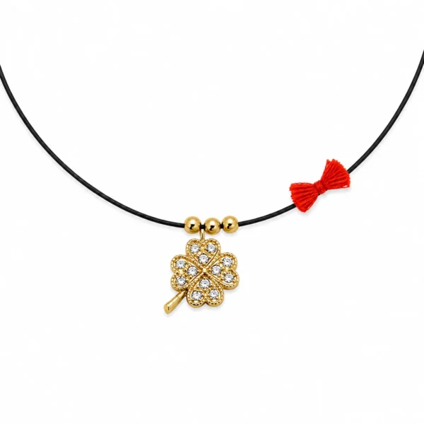 Colar Prata Dourada Trevo com Castanho 5450..3962