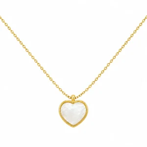 CL23695143 Colar Prata Dourada Coração Madrepérola COP1033