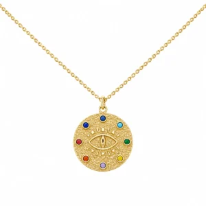 CL2376193 Colar Prata Dourada Red Olho Turco e Zircónias Coloridas COP3753