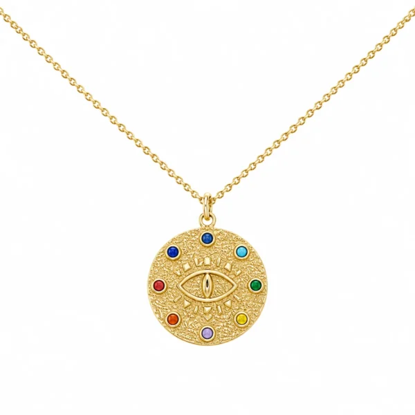 Colar Prata Dourada Red Olho Turco e Zircónias Coloridas COP3753