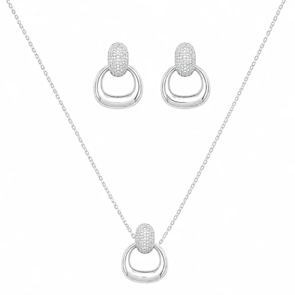 Conjunto Prata Dourada Colar e Brincos Argola Grossa