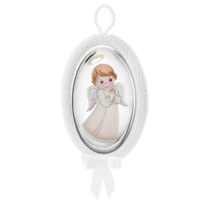 ev5128-01b Medalha de Berço Anjinho Branco com Música EV5128/01B