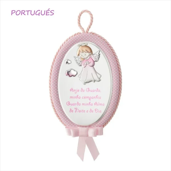 Medalha de Berço Anjo da Guarda Rosa c/ Música EV5104/06PR