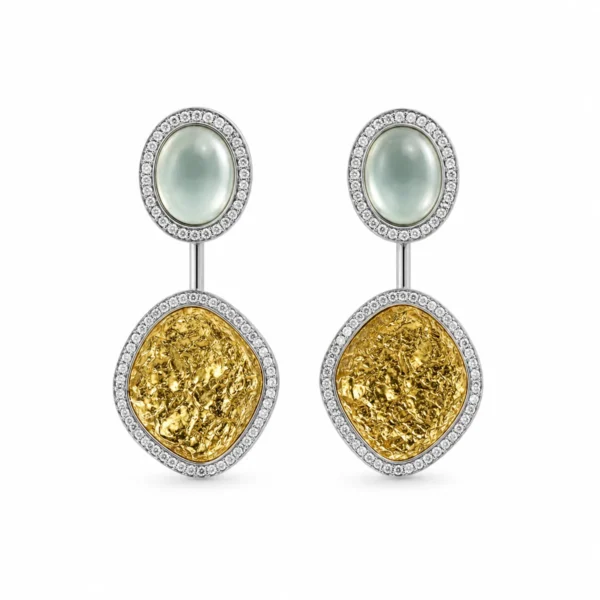 Brincos Gümüs Prata e Ouro Amazonite e Zircónias