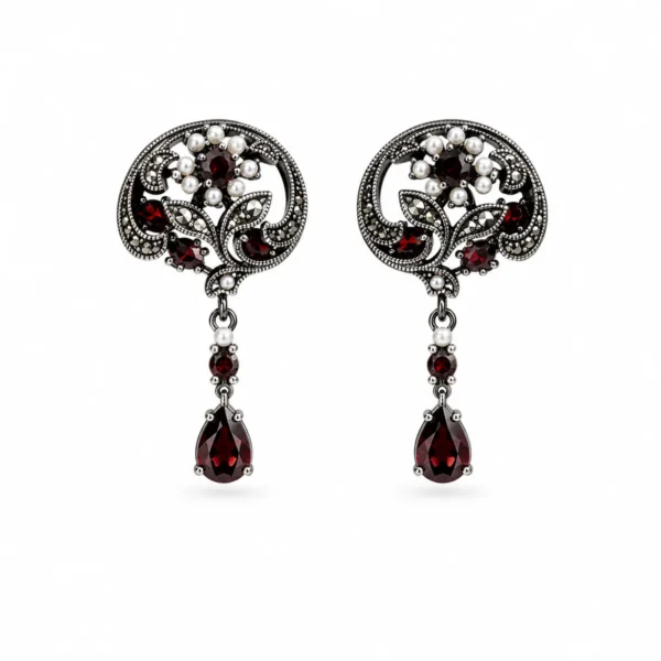 Brincos Art Deco com Granadas e Aljofres