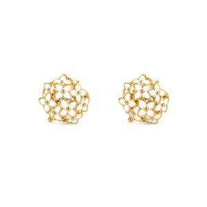 BR2452759 Brincos Prata Dourada Hortênsias Branco