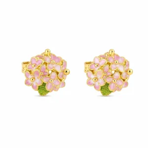 BR2453059 Brincos Prata Dourada Hortênsias Rosa