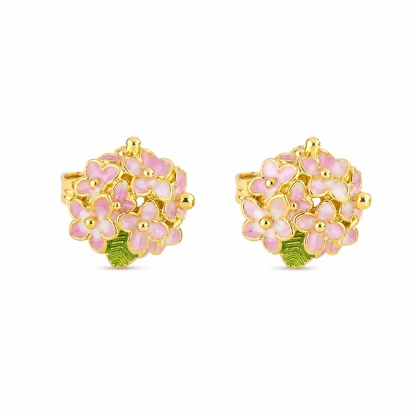 Brincos Prata Dourada Hortênsias Rosa