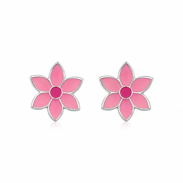 Brincos Criança Flor com Esmalte Rosa