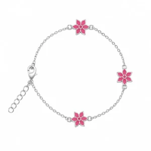 PE2241291 Pulseira Criança Flores Rosa com Esmalte