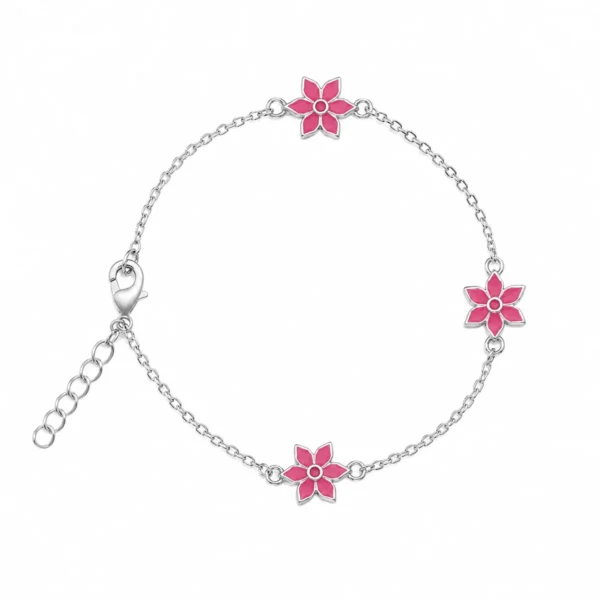 Pulseira Criança Flores Rosa com Esmalte