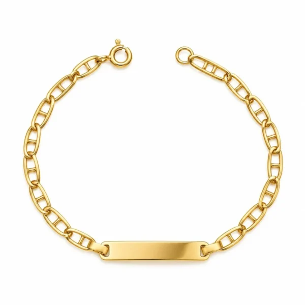 Pulseira Prata Dourada Adulto com Chapa Ancla